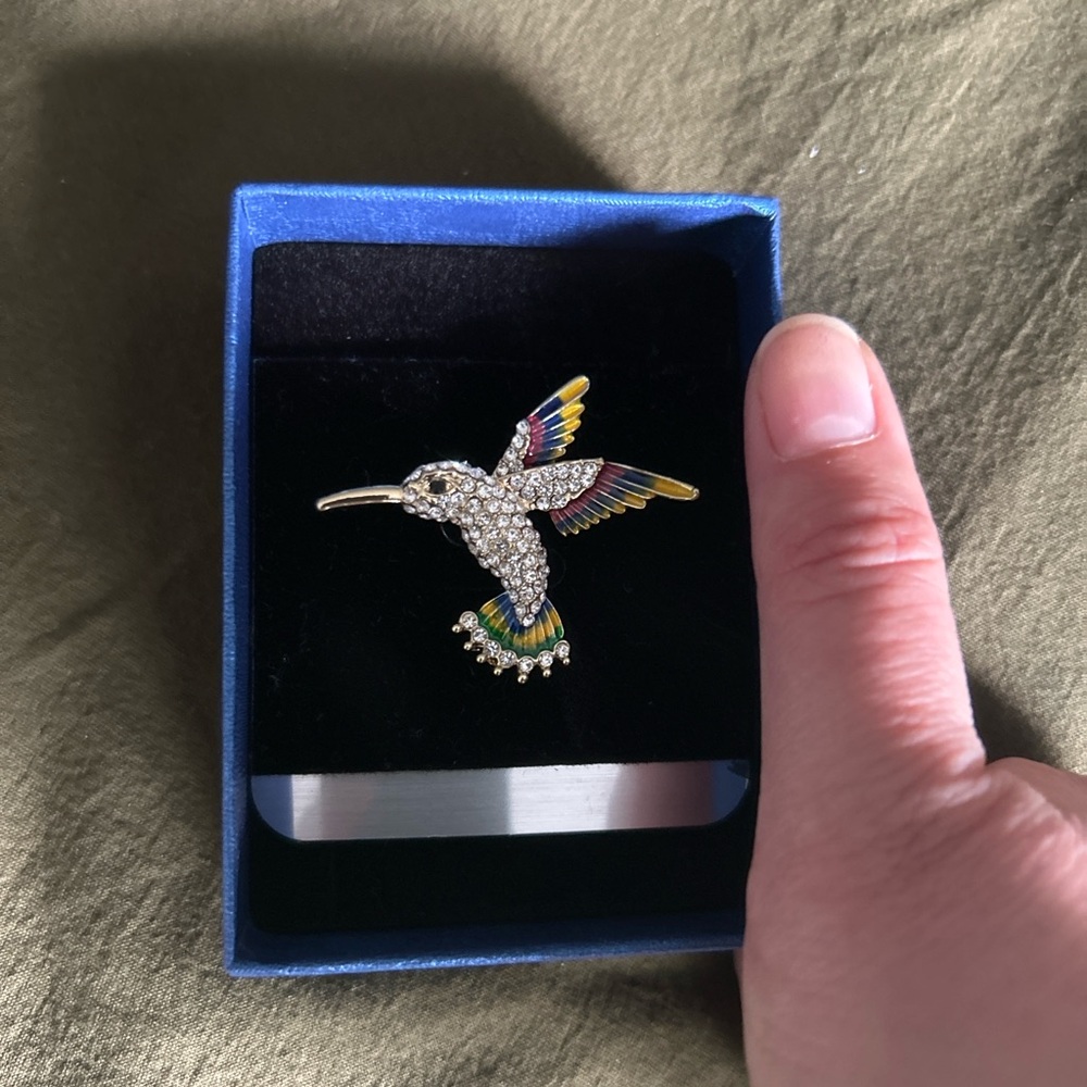 Crystal Hummingbird Brooch - Multicolor